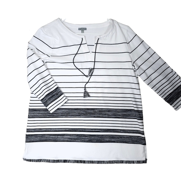 Talbots STRIPE TASSEL SPLIT-NECK Top - Picture 2 of 9